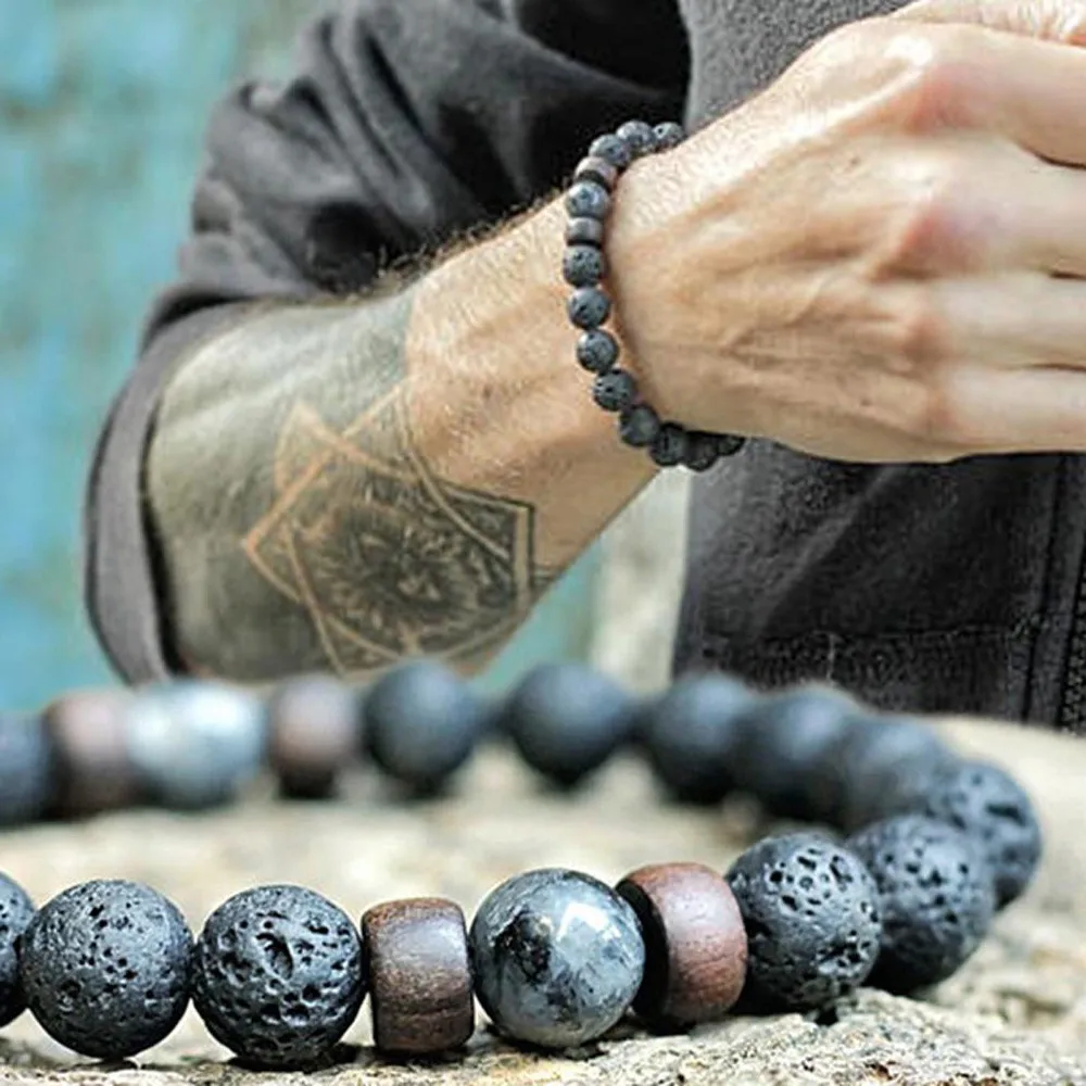 

Men Women Natural Stone Volcanic Rocks Beads Yoga Bracelet Bangle