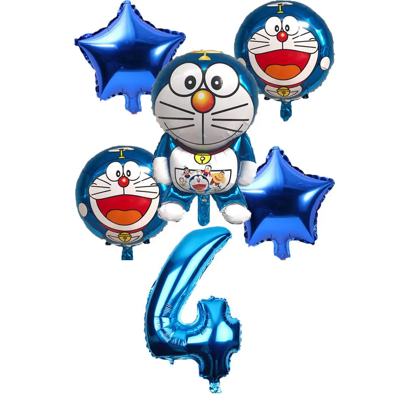 6 шт./компл. Doraemon 32 дюймов воздушные шары с номером музыкальная кошка Круглый гелиевый Свадебный шар Декор с днем рождения принадлежности для вечеринки воздушный шар - Цвет: 6 pcs-blue