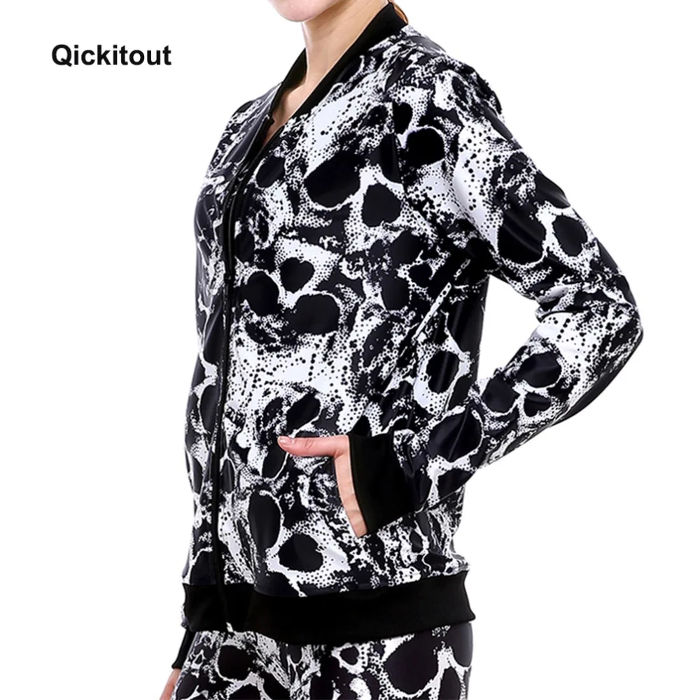 

Qickitout Sweatshirt 2017 New Arrival Autumn&Winter Women's Black&White skull evil Jacket hoddies Fitness Zipper Coat