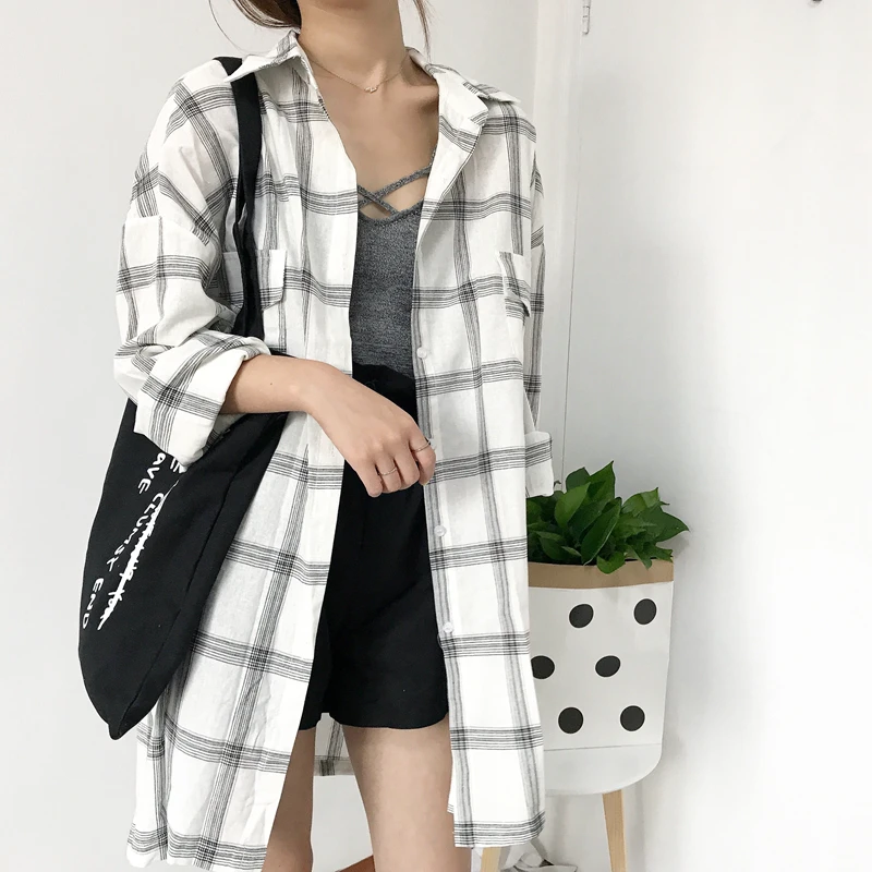 Meilleur 2018 Printemps Été Femme Maxi Longue Lâche Coton Chemises À Manches Longues Nouvelle Blanc Plaid Oversize Lin Chauve Souris À Manches Blouses Rose