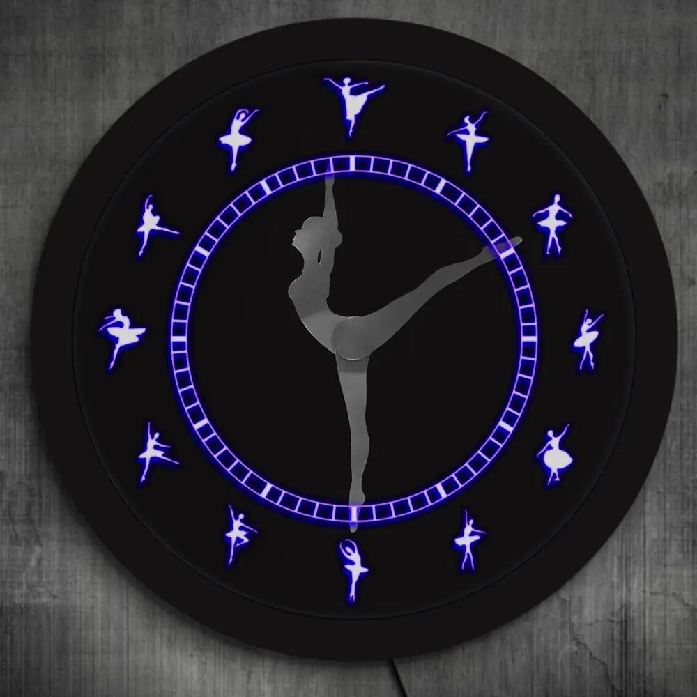 

Ballet Time Charming Ballerina Girls Decorative Neon Effect Wall Clock Ballet Dancing Girls Needle Hand Unique Wall Light Clock