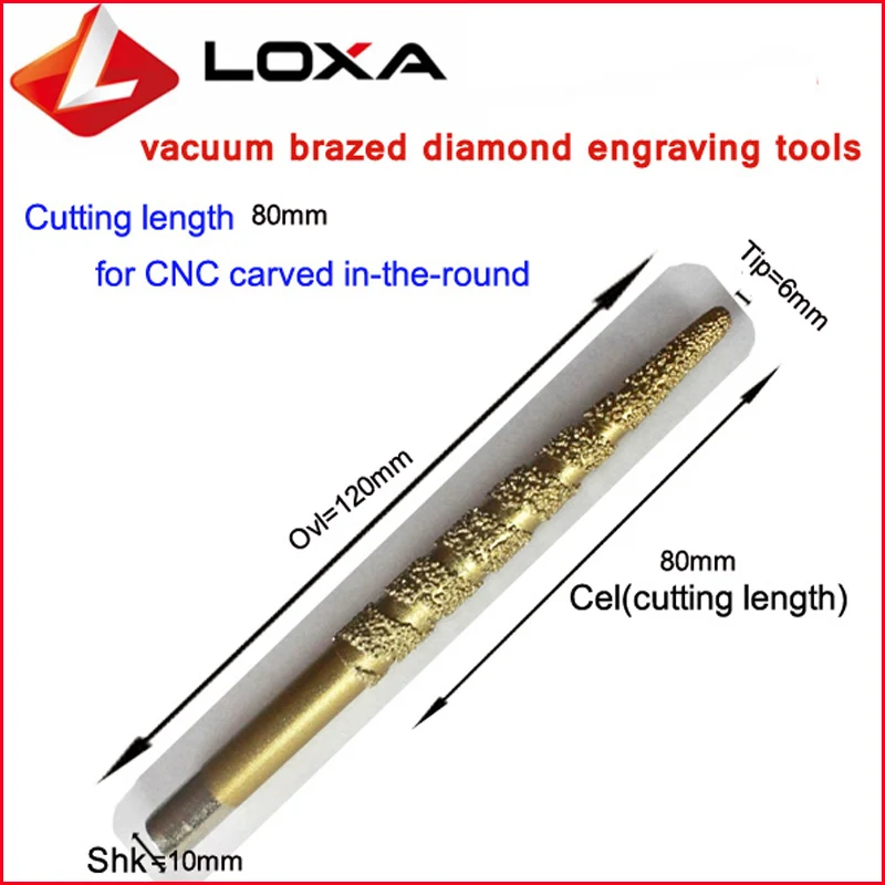 

LOXA vacuum brazed diamond engraving tools /Bit for CNC Machine/carving 3D Columnar Relief tool /stone tools,cutting length 80mm
