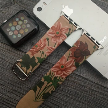 

Vintage Custom Flour Printed Watch Bands for Apple Genuine Leather Wrist Bands for Apple Watch 38mm 40mm 42mm 44mm with Cartier