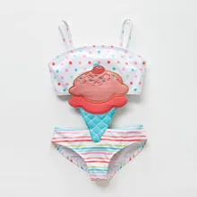 Летние Детские купальники милые мороженое дизайнерские бикини Для Девочек Цельный купальник Детское купание костюм бикини