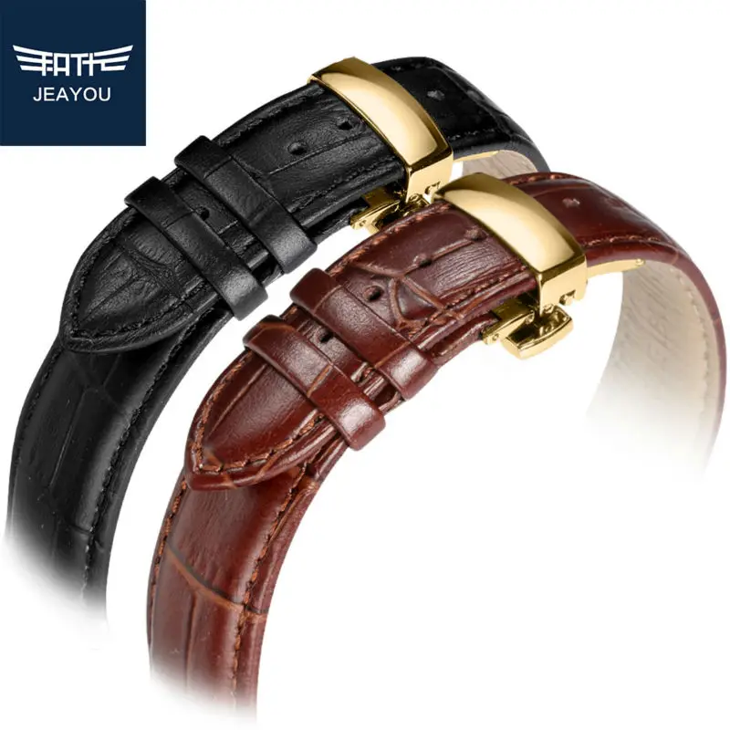 JEAYOU ремешок для часов из натуральной кожи с золотой Бабочкой Пряжка Tissot/Longines/Mido в