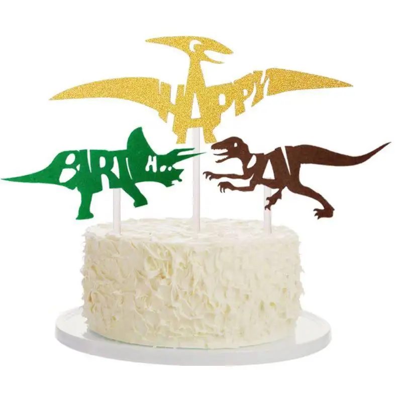 

3pcs Jurassic Dinosaur Cake Toppers Pterosaur Tyrannosaurus Rex Cupcake Topper for Birthday Party Cake Baking Dessert Decoration