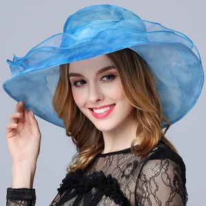 Jinjin.QC Silk Brim Foldable Wedding Dress Church Hat Beach Summer Fashion Hats For Women Gorras Fedora Trilby Cap Sun Derby Hat