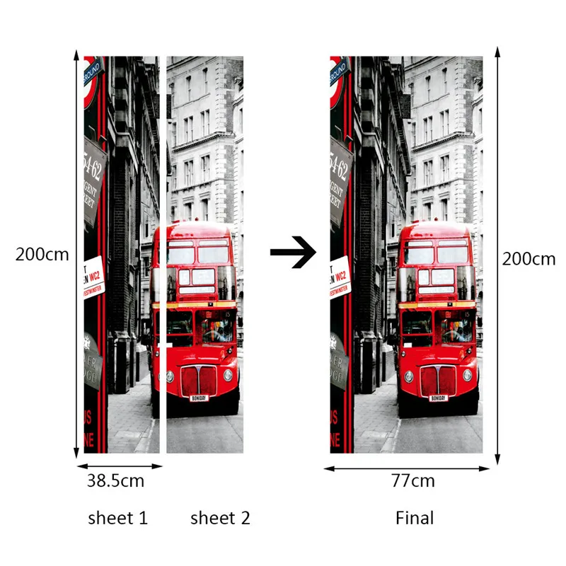 Гонконг Ретро автобус 3D наклейки на двери самоклеющиеся ПВХ обои для двери спальни вход декоративная Фреска ремонт