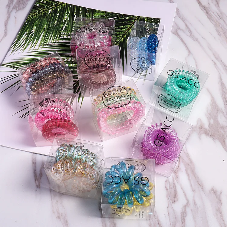 

New arrival women pretty telephone ring hair tie with box girl's candy color hair bands cute gum lady's jelly hair accessories
