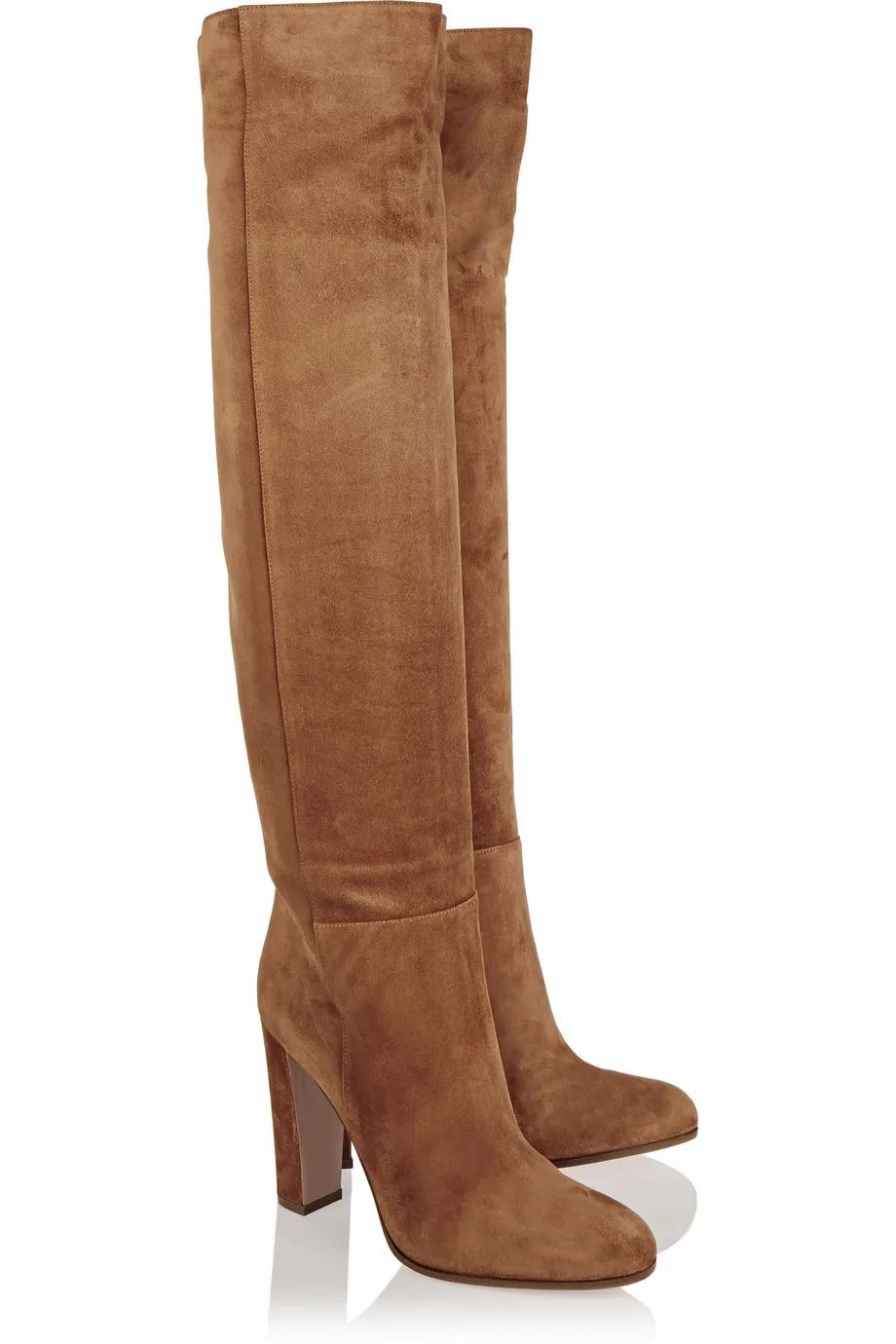 

Brown Womens Boots Suede Pure Color High Heeled Female Over The Knee Winter Martin Boots Slip On Chunky Heel Comfortable Shoes