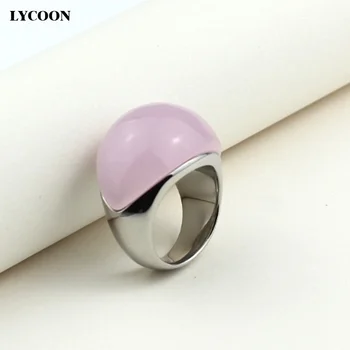 

LYCOON Hot sale woman Cat's eyes jewelry rings high quality 316L Stainless steel pink opal stone ring women luxury ring GP0611