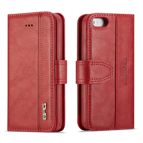BRG Магнитный Флип PU чехол для iPhone 5S, SE 6 6S 7 8 Plus X XS XR кожаный чехол-кошелек Чехол-книжка для телефона samsung Galaxy S10E - Цвет: Красный