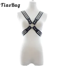 TiaoBug модный панк готический рейв для мужчин s черный PU кожа заклепки в форме пирамиды сексуальные мужские Грудь Жгут БДСМ Связывание Горячий мужской ремень Топ