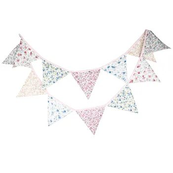 

1pcs 3.2M Retro Floral Cotton Fabric Bunting Banners Children Room Decoration Flower Pennant Wedding Decor Photo Background Flag