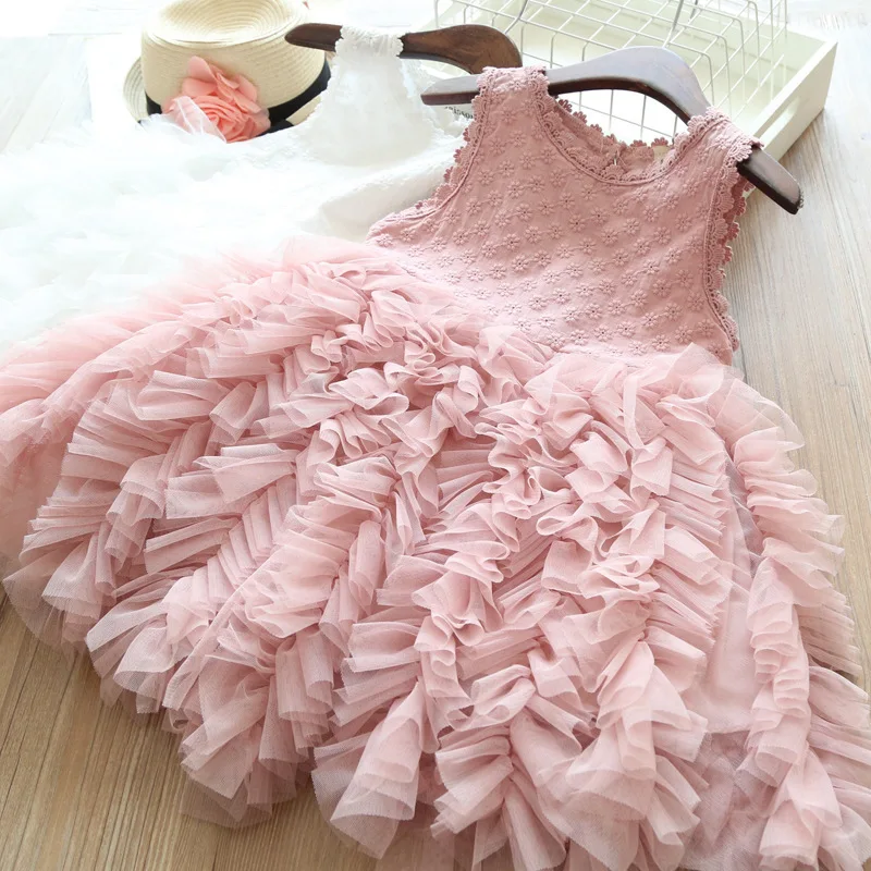 

Girls Pink Princess Dress Summer Cute Embroidery Clothing Children Lace Tutu Dress Graduation Gowns Vestidos Infantil Menina