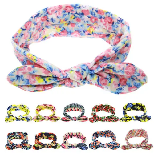 

1 X New Lovely Girls Print Floral Rabbit Ears Hairband Turban Knot Headband 13 Colors Hair Band Accessories
