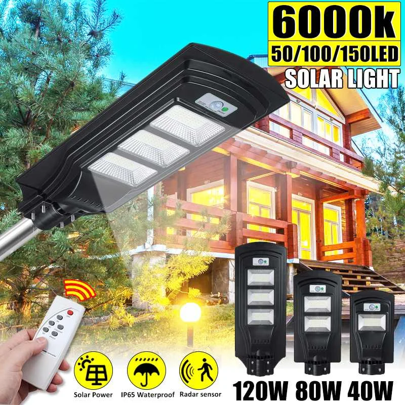 

40/80/120W LED Wall Lamp IP65 Solar Street Light Radar motion 2 In 1 Constantly bright & Induction Solar Sensor Remote Control