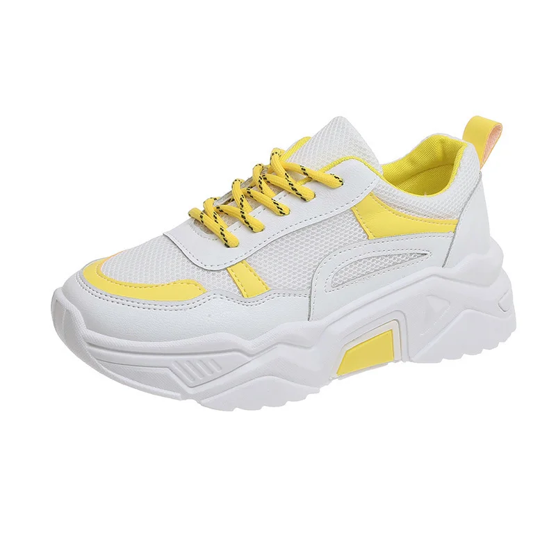 Women Vulcanized Shoes New White yellow Fashion Wedges Sneakers Shoes Women Ladies Trainers Cross Tie Tenis Feminino k217 - Color: Yellow