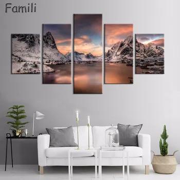 

5PCS norway night northern lights lake Natural landscape poster silk fabric cloth print wall sticker Wall Decor custom print