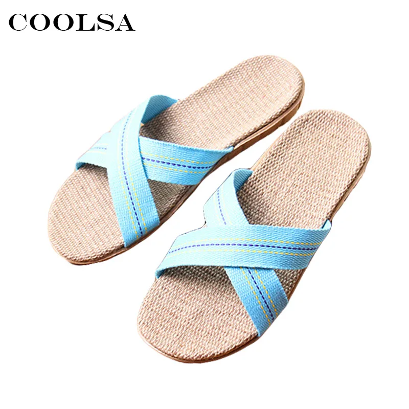 

2018 Hot New Summer Womens Linen Slippers Flax Flip Flop Cross Tied Webbing Non-slip Slides Indoor Woman Casual Beach Sandals