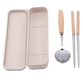 

1Set Stainless Steel Tableware Cutlery Set With Beech Handle Include Chopsticks Spoon Case Dinnerware Set Home Accessories