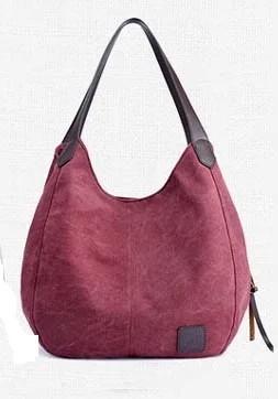 Новые женские холщовые сумки высокого качества женские дизайнерские сумки Hobos одинарные сумки на плечо винтажные однотонные многокарманные женские Bolsas - Цвет: Red Wine