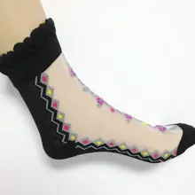 Цветные ультратонкие прозрачные красивые кружевные эластичные короткие женские носки хлопковые носки с кристаллами