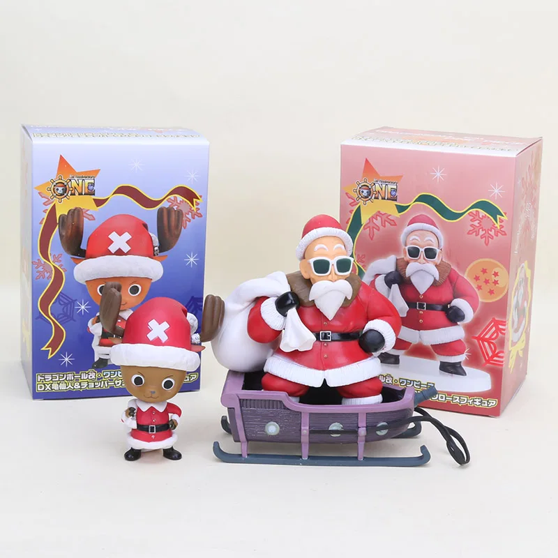 

2pcs/set One Piece & Dragon Ball Master Roshi Kame Sennin Santa Claus & chopper PVC Action Figures toy 10-13cm