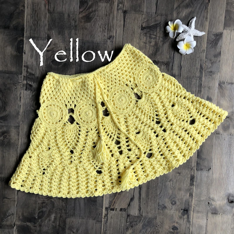 CROCHET BIKINI New Sexy Crochet Beach Skirt Cotton Swimsuit Fused Skirt Casual Beach Running Lace See Through Slim Mini Skirts