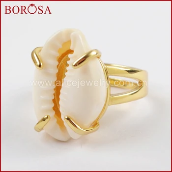

BOROSA Jewelry 10PCS New Adjustable Gold Color Claw Cowrie Shell Ring Gems Natural Color Shell Druzy Women Jewelry ZG0318