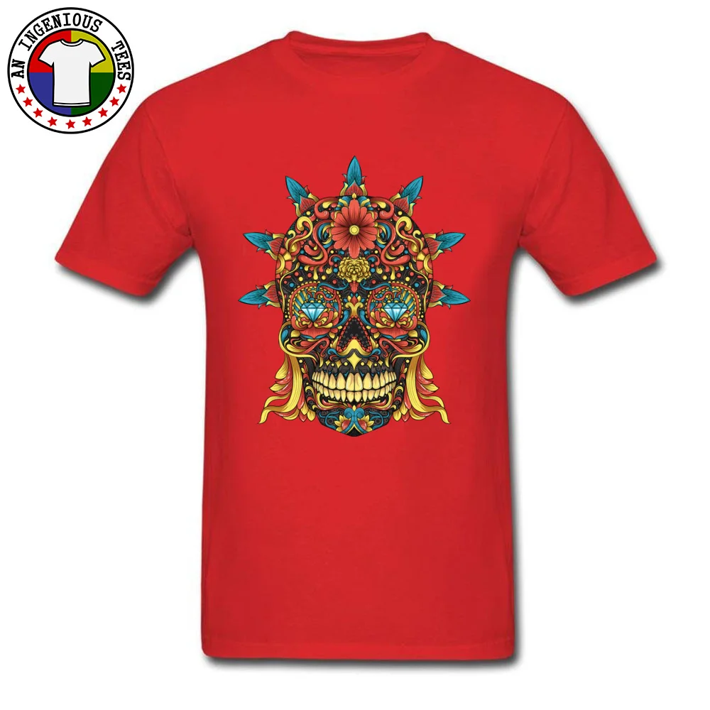 Crew Neck Sugar skull 100% Cotton Mens T-shirts Print Short Sleeve Tops T Shirt Fashion Design T Shirts Wholesale Sugar skull red