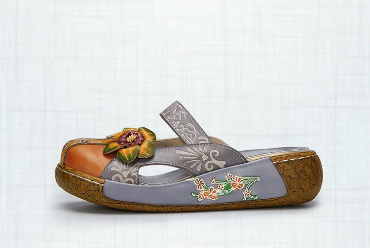 GKTINOO Flower Slippers Genuine Leather Shoes Handmade Slides Flip Flop On The Platform Clogs For Women Woman Slippers Plus Size