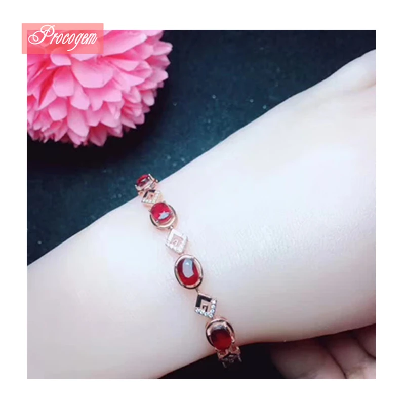 

Natural Ruby Bracelets 5x7mmx5pcs Genuine Gemstone female Chain Bracelets 925 Sterling silver fine Jewelry Free Shipping #1071