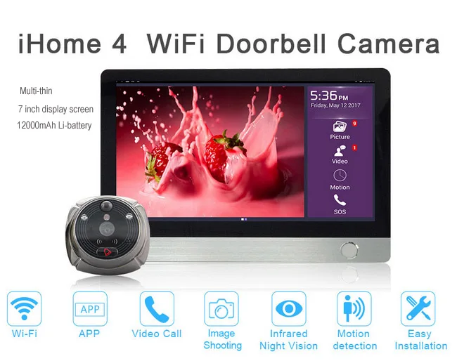 

XinSiLu New Arrival Wireless Video Door Phone Smart WIFI Peephole Doorbell Intercom 7"Touch Screen + 2.0 mega door cameras