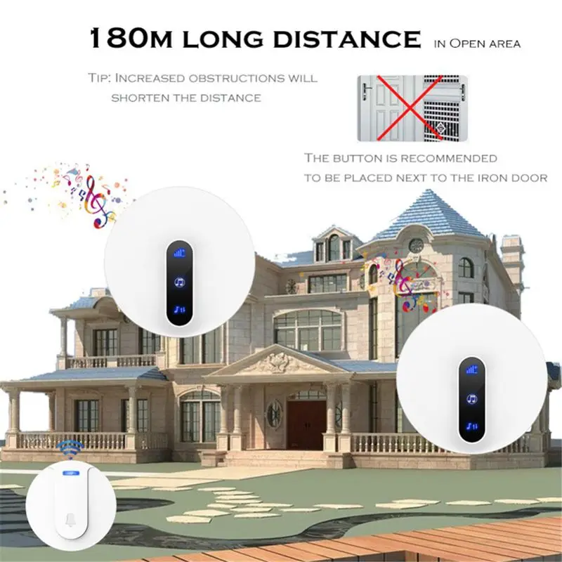 Автономный беспроводной дверные звонки дверной звонок 180 м Lange без батарея 1 Кнопка приемник 110 В 220 ЕС Plug
