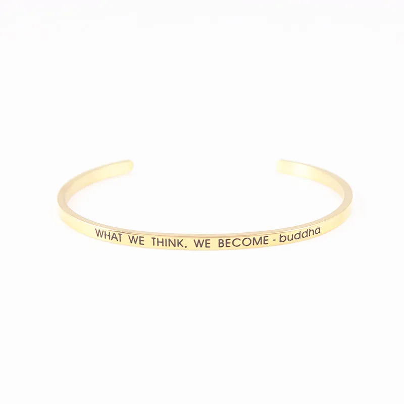 BR новые вдохновляющие цитаты браслет с мудрым высказыванием браслет Для женщин Для мужчин и надписью Браслет-манжета то, что мы думаем, что мы становимся Будды - Окраска металла: Золотой цвет