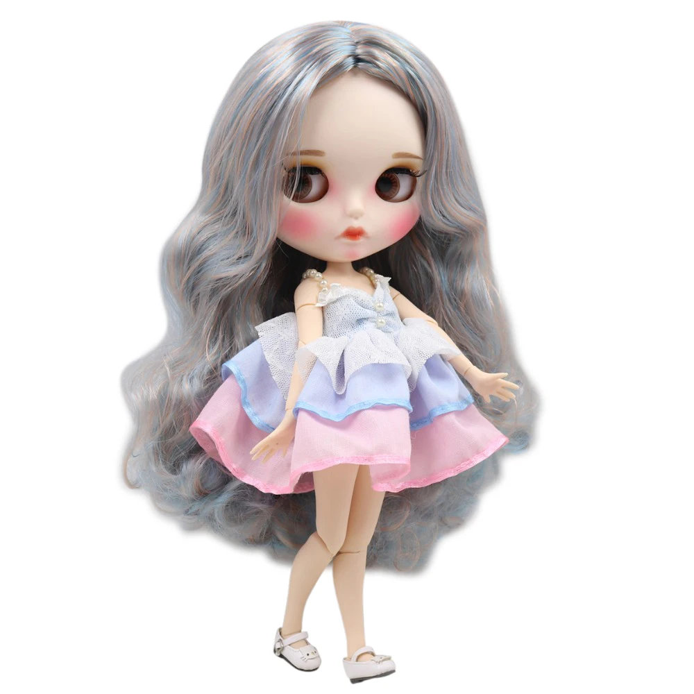 

factory blyth doll 1/6 bjd white skin joint body blue mix golden hair new matte face Carved lips with eyebrow customized face