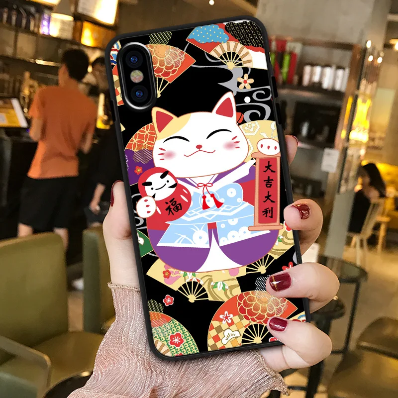 Милые Чехлы kawaii с японским аниме котом на удачу для iPhone 7 8 6s 6 plus XS max силиконовый
