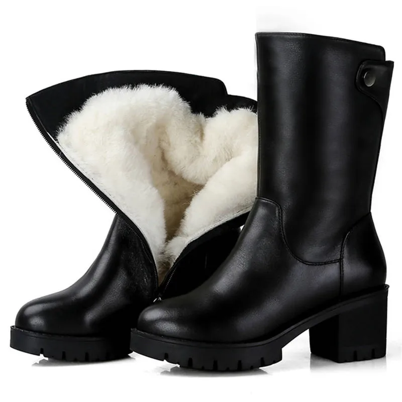 MORAZORA/ России натуральная кожа природные шерстяные ботинки с круглым носком на застежке-молнии; теплые зимние сапоги; удобные сапоги до середины икры, женская обувь
