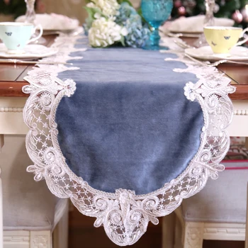 

Hot Korean Lace & velvet Table Bedding Runner European embroidery dinner mat beauty pink runner Mat Dec wholesale FG789