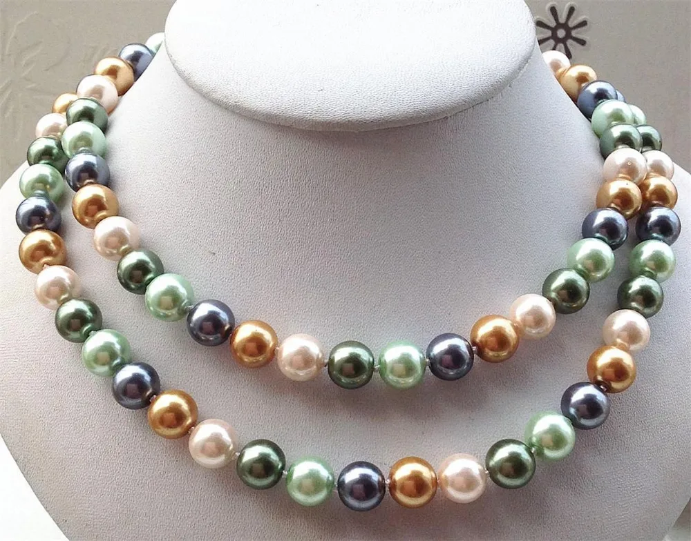 

huij 001355 10mm colored sea shells pearl necklace 35inch
