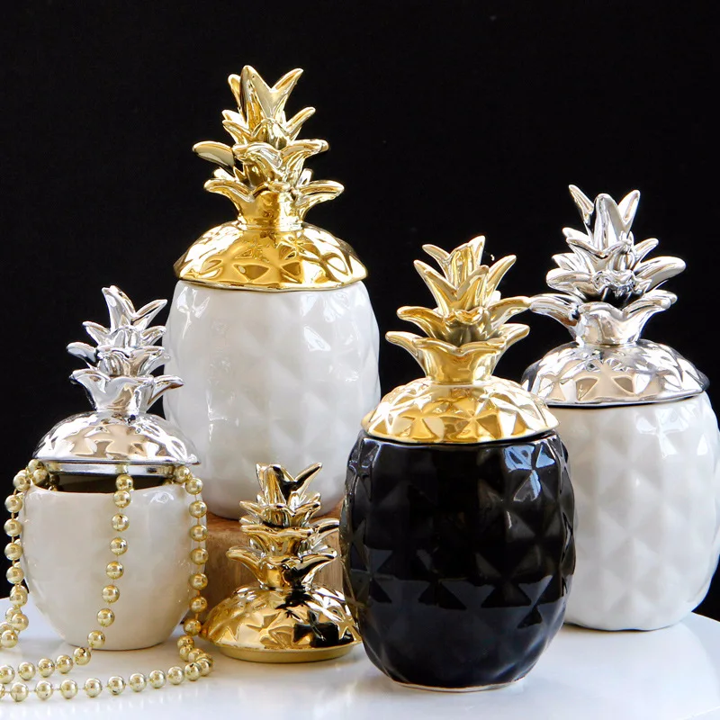 Ceramic Pineapple Storage Box for Jewelry Luxury Home Desk Figurine Art Decor 