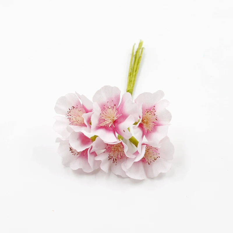 6 шт./лот, искусственный цветок, Мини Шелковый букет цветов вишневого дерева для свадебного украшения дома, сделай сам, скрапбукинг, венок, цветы для рукоделия