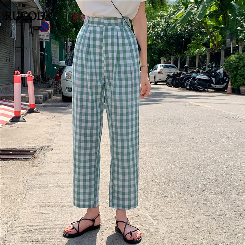 RUGOD брюки женские корейский стиль клетчатые брюки женские повседневные Прямые брюки с высокой талией горячее качество pantalon femme