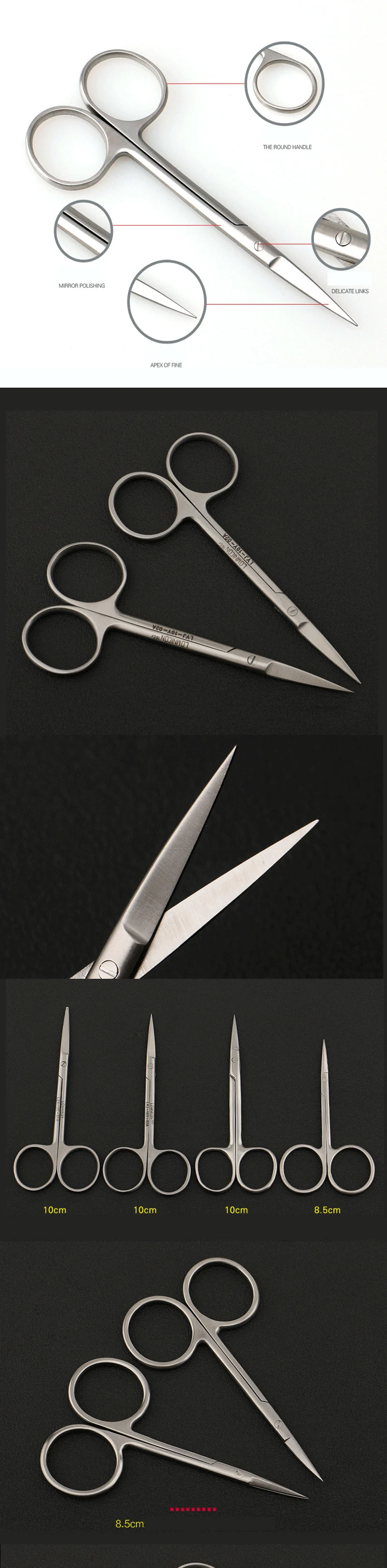 Золотая ручка с двойным век хирургические ножницы офтальмология нержавеющая сталь красота пластиковые хирургические инструменты прямые