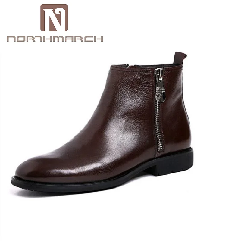 

NORTHMARCH Brand Quality Cowhide Leather Winter Shoes Men Handmade Round Toe Motorcycle Boots Comfortable Zipper Men Boots