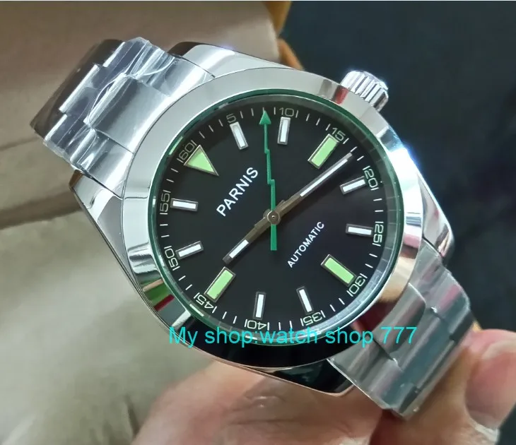 40mm PARNIS Black dial 21 jewels Automatic Self-Wind movement Sapphire crystal men's watches 387A