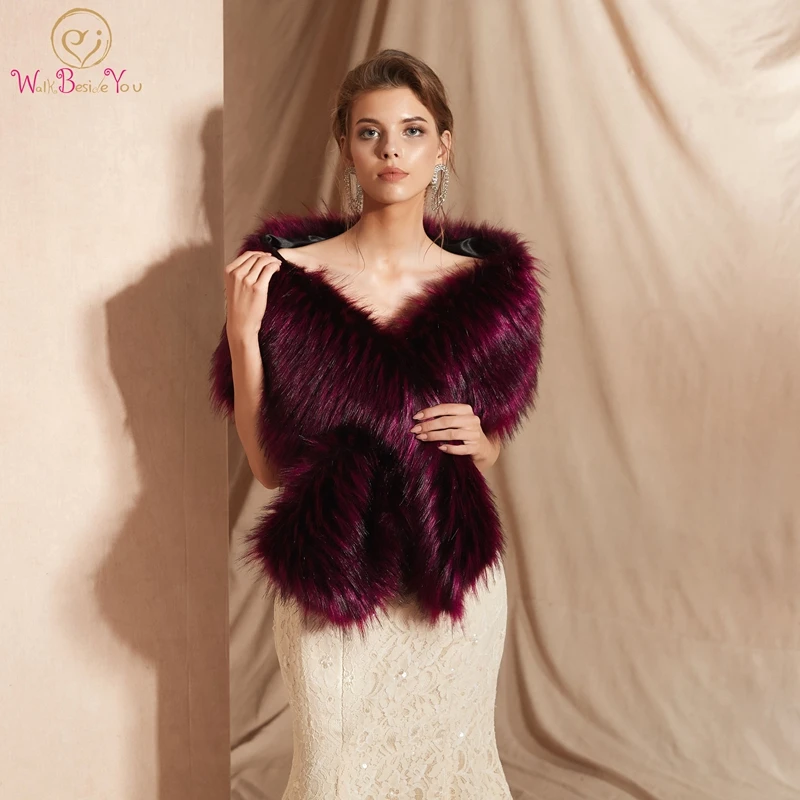 

Winter Wedding Wraps 2019 Purple Warm Shrug Shawls Women Faux Fur Jacket Thick Free Shipping High Quality Hot 100% Real Pics
