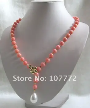 

23"9mm perfect round pink coral necklace
