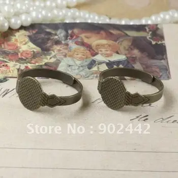 

Free Shipping 200 pcs 10mm Pad Vintage Brass Adjustable Ring Base With Rhombus-Textured Pad and Band, Jewelry Accessories